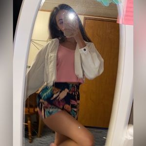 White Distressed Crop Denim Jacket